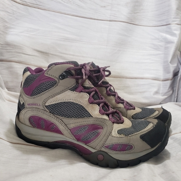 Merrell Shoes - Merrell Castle Rock Gray Purple Hiking Boots Womens Size 8.5 Waterproof Lace Up